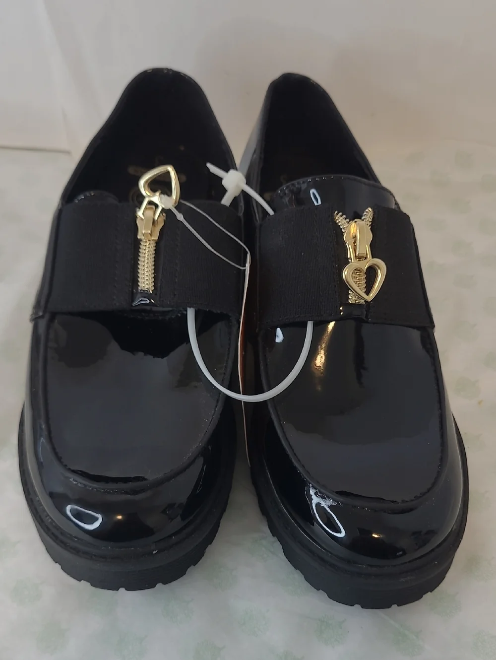 wonder nation Black Patent Loafers with Gold Trim